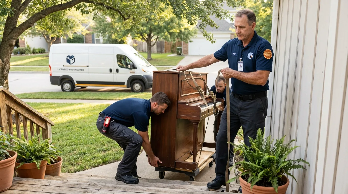 Licensed piano movers securing grand piano in Irvington, KY