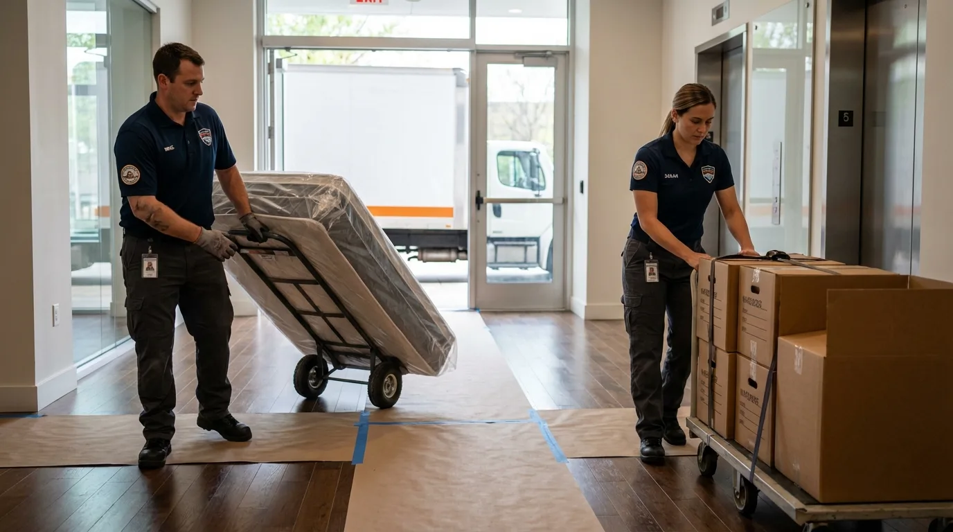 Professional apartment movers loading elevator in Irvington, KY